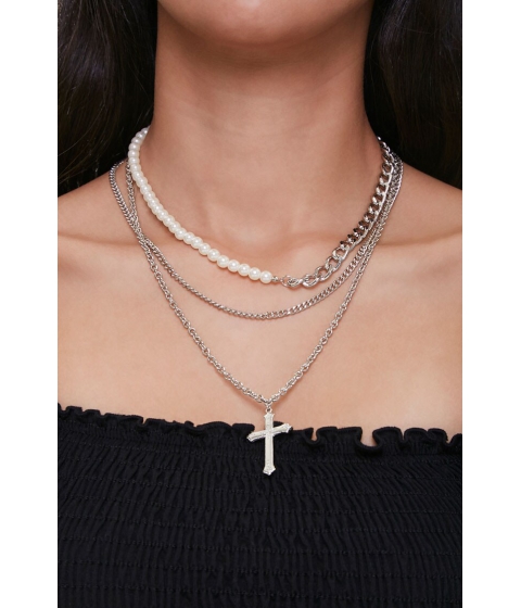 Bijuterii femei forever21 cross pendant necklace set silvercream