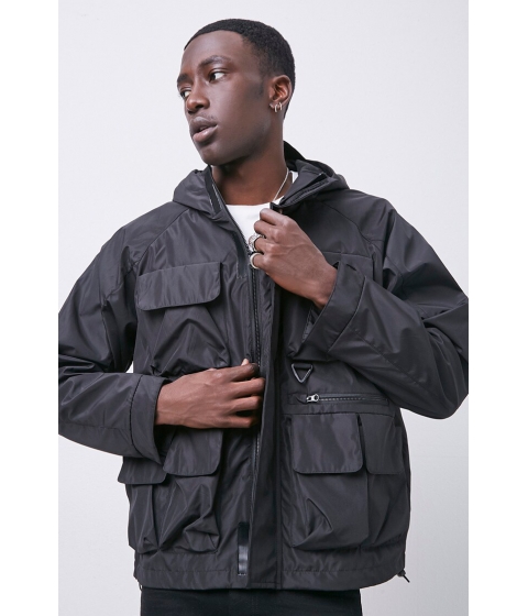 Imbracaminte barbati forever21 zip-up hooded utility jacket black