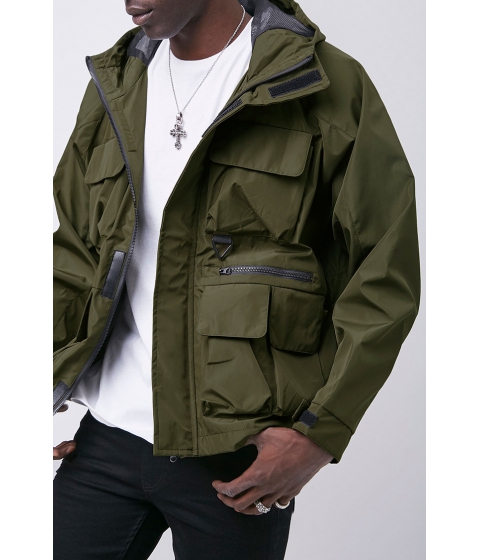 Imbracaminte barbati forever21 zip-up hooded utility jacket green