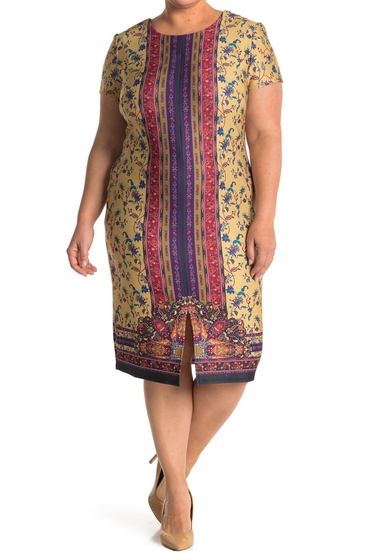 Imbracaminte femei maree pour toi paisley stripe floral short sleeve midi dress plus size scarf