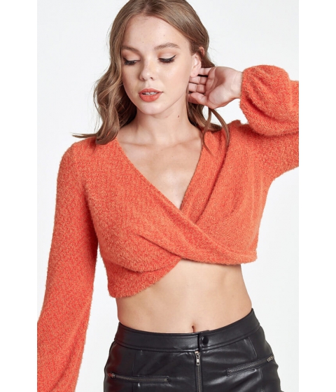 Imbracaminte femei cheapchic sweater with a twist fuzzy knit crop top orange