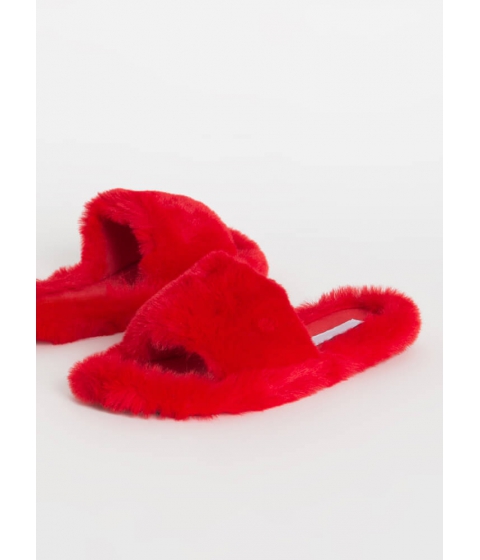 Incaltaminte femei cheapchic get comfortable faux fur slide sandals red