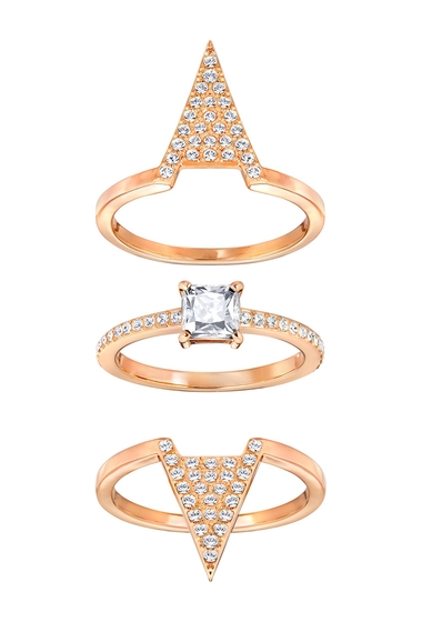 Bijuterii femei swarovski funk 18k rose gold plated prong set crystal pave triangle rings - set of 3 - size 675 white