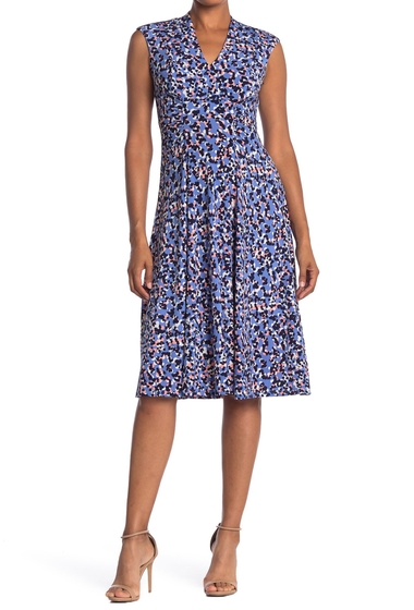 Imbracaminte femei vince camuto ditsy print ruched fit flare midi dress periwinkle