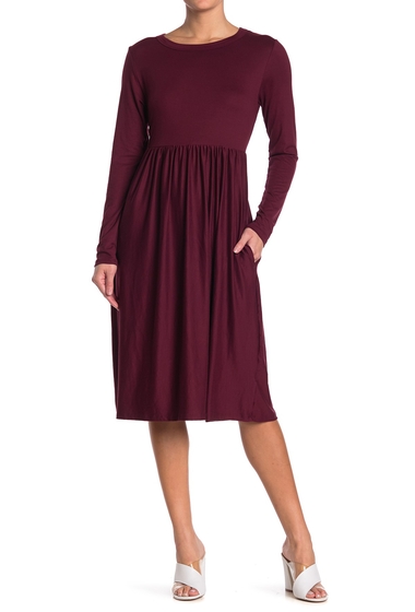 Imbracaminte femei velvet torch empire waist long sleeve midi dress burgundy