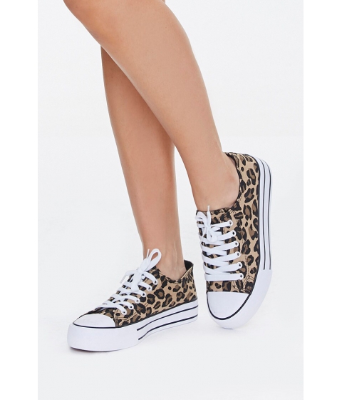 Incaltaminte femei forever21 leopard print canvas sneakers tanmulti