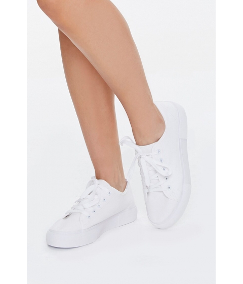 Incaltaminte femei forever21 lace-up canvas sneakers white