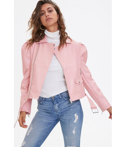 Imbracaminte femei forever21 faux leather moto jacket pink