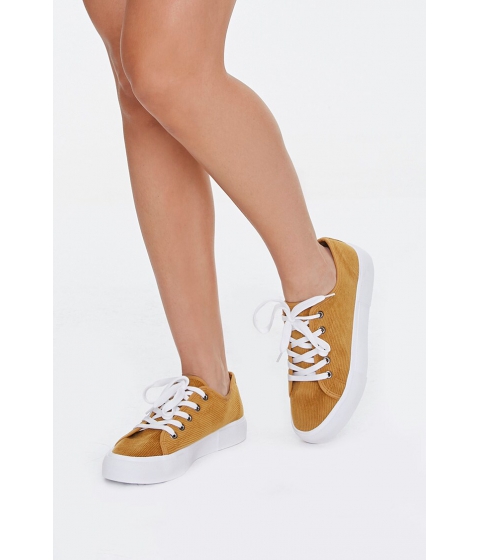 Incaltaminte femei forever21 lace-up corduroy sneakers mustard