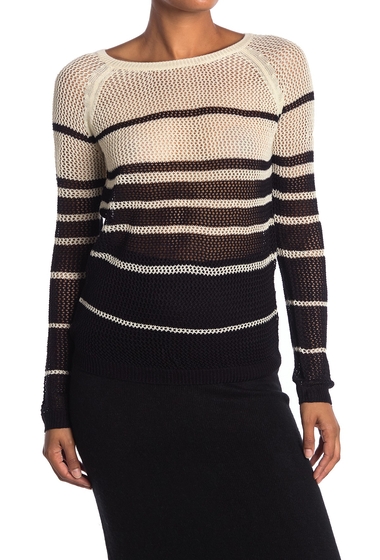 Imbracaminte femei vertigo striped open knit sweater blackpearl ivory