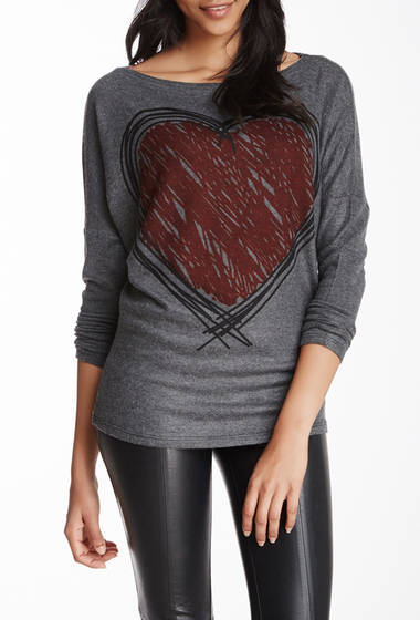 Imbracaminte femei go couture boatneck dolman sweater charcoal scribbled heart