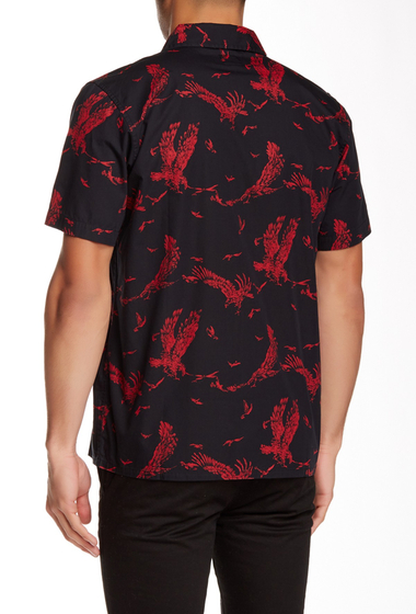 Imbracaminte barbati obey death touch woven print short sleeve regular fit shirt red multi